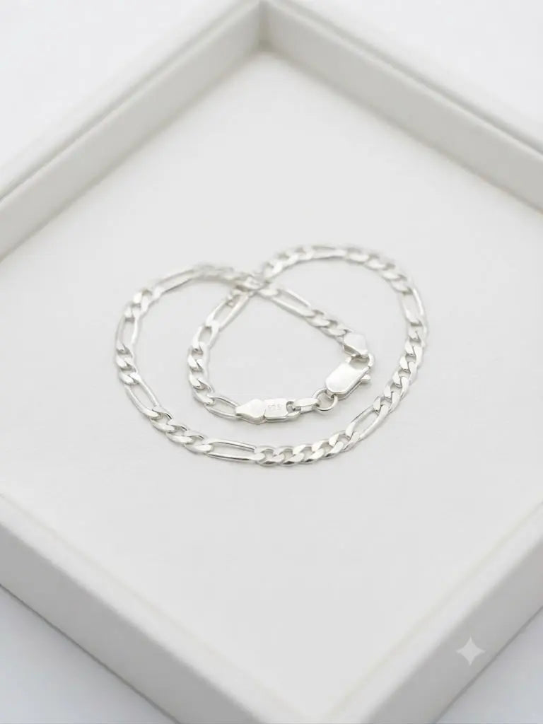 AAA+ Certified, Quality Sterling Silver-925, Bracelet Size 20 cm. 8” in., Style Rhodium Plated-Fígaro, Weight 2.9 grams, ABC-MB241-2